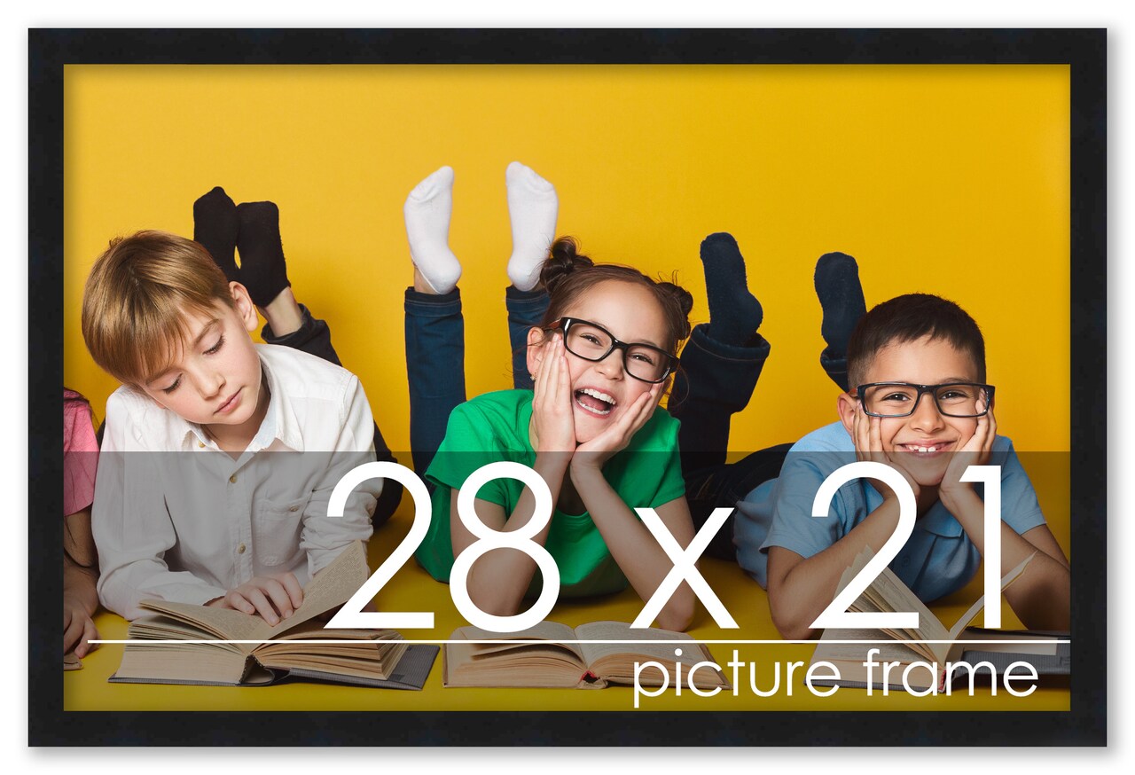 28x21 Solid Wood Picture Frame with UV-Resistant Acrylic & Acid-Free Backing, Available in 6 Finishes: Matte Black, Matte White, Metallic Bronze, Silver, Natural Wood Grain & Mahogany